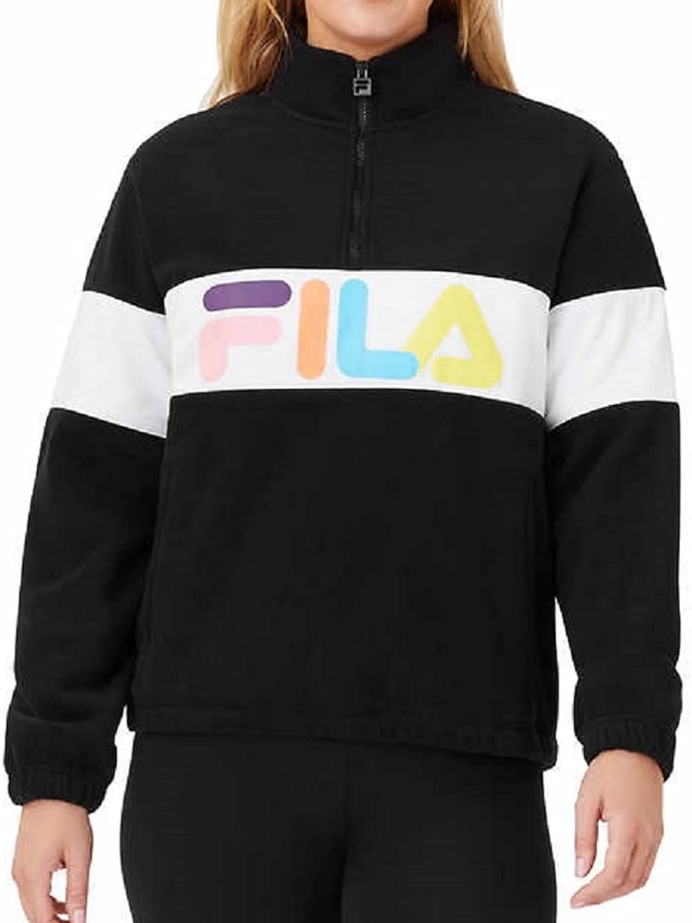 Fila Kids Black Pullover with Pastel Multicolor Logo